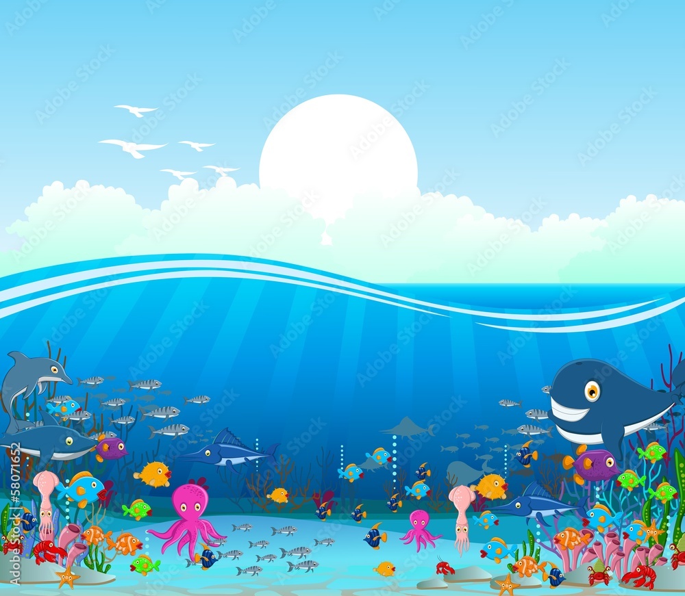Obraz premium Sea life cartoon background