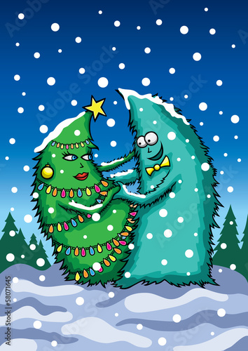 Card with dancing Christmas trees