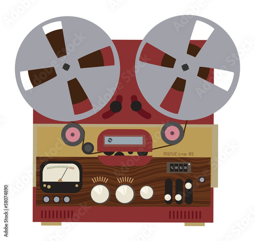 Vintage analog stereo reel to reel tape recorder, vector