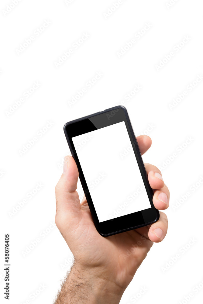 Holding mobile smartphone with blank screen Holding mobile smartphone with blank screen