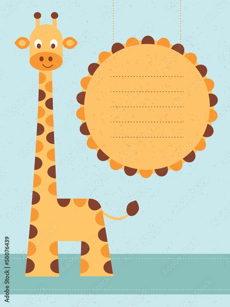 Fototapeta premium Baby shower card / birthday card with giraffe