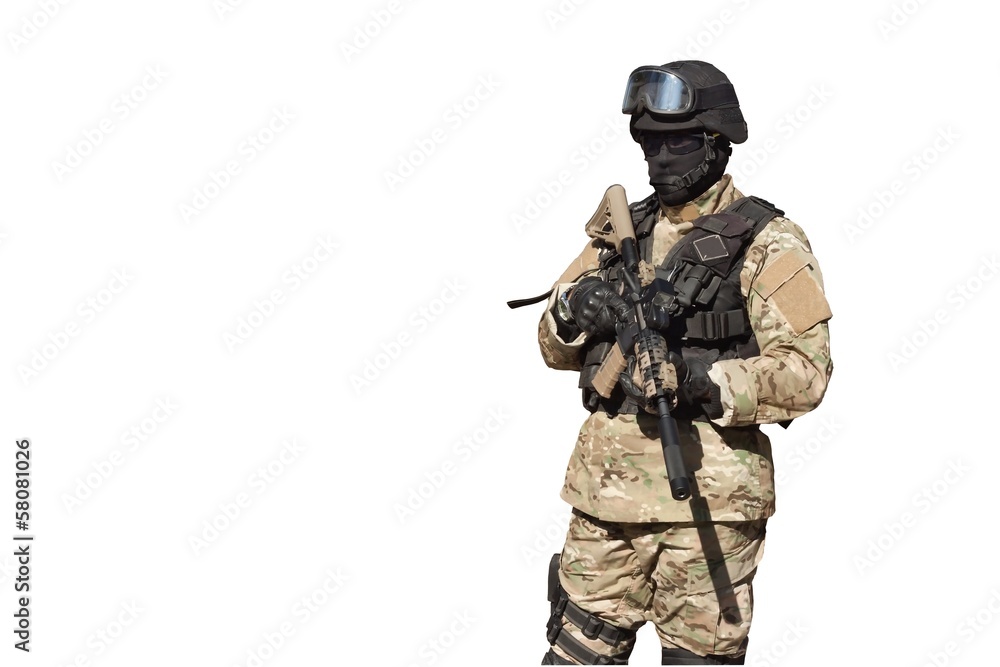Special Forces soldier, police swat, isolated on white Special Forces soldier, police swat, isolated on white