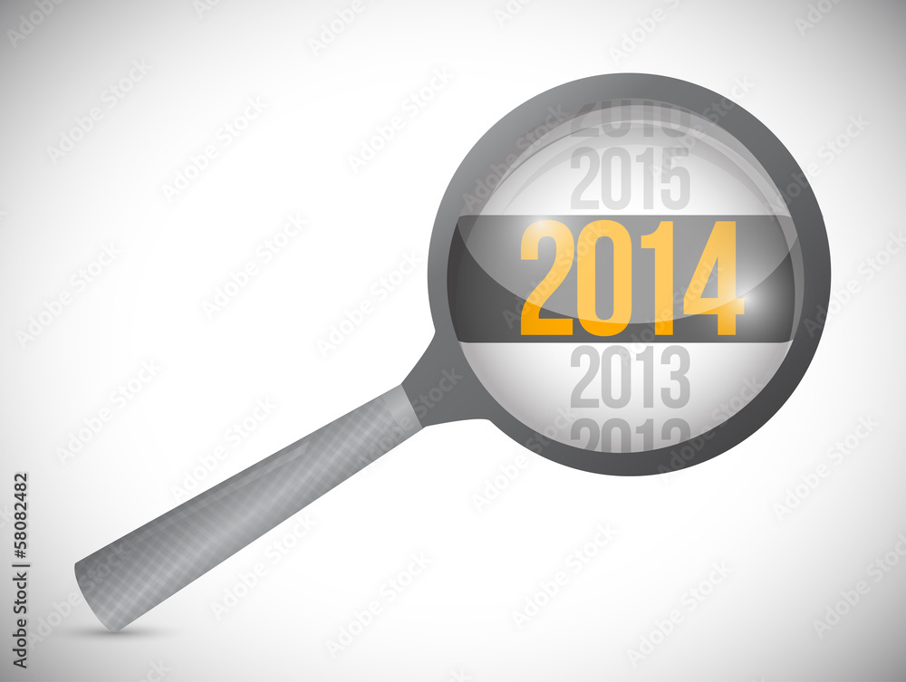 year 2014 over a magnify glass. illustration year 2014 over a magnify glass. illustration