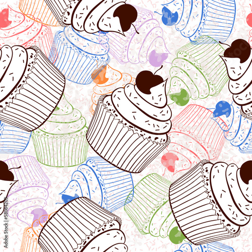 Seamless background with cupcakes