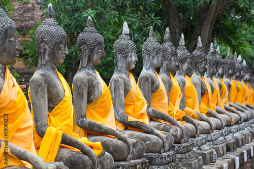 Buddhas in a row at Wat Yai Chai Mongkhon in Ayutthaya province