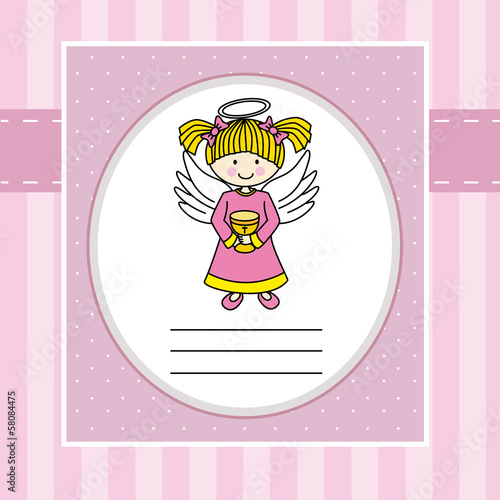 Girl first communion.  Angel with a chalice