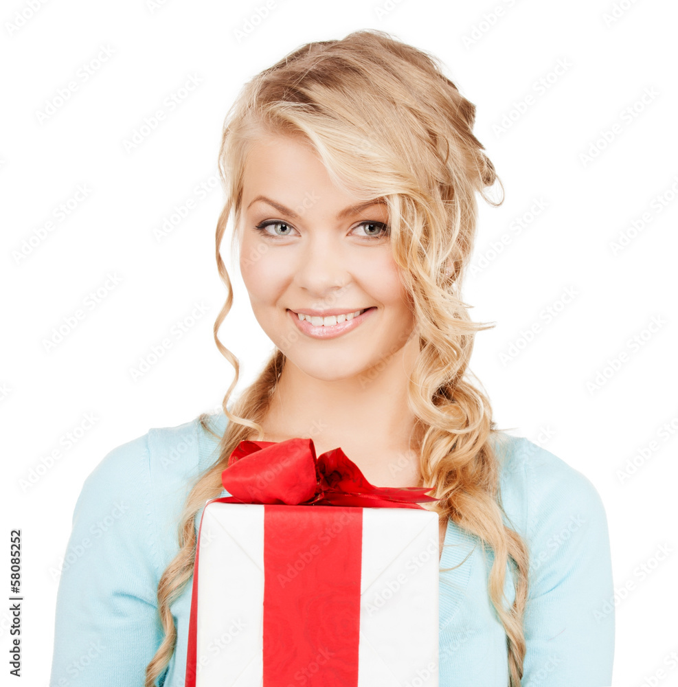 happy woman with gift box happy woman with gift box