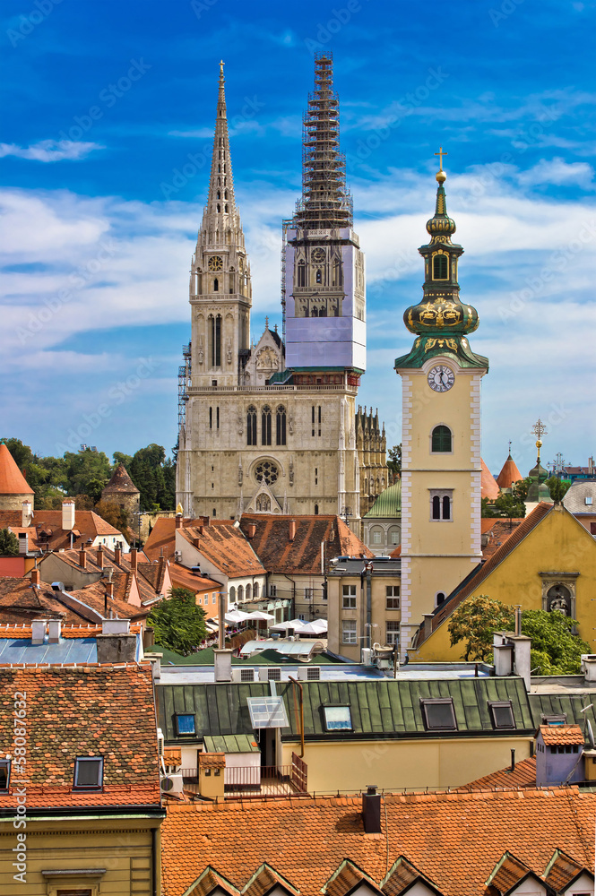 Fototapeta premium Church towers of Zagreb, Croatia