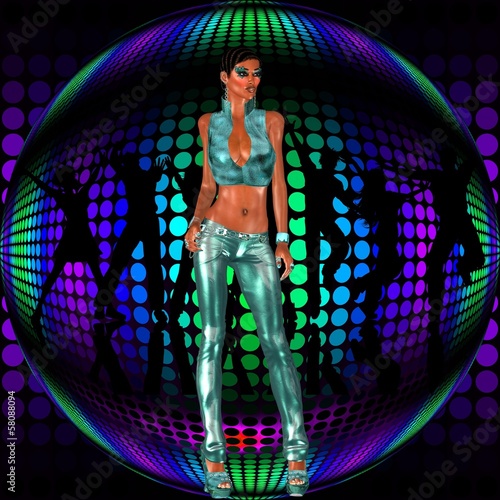 sexy club girl stands before disco ball