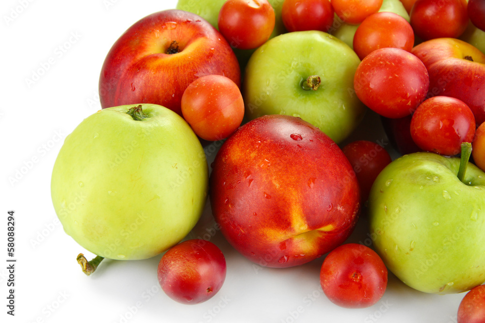 Assortment of juicy fruits, isolated on white Assortment of juicy fruits, isolated on white