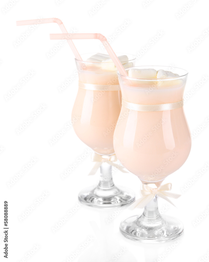 Tasty yogurt with marshmallows, isolated on white Tasty yogurt with marshmallows, isolated on white