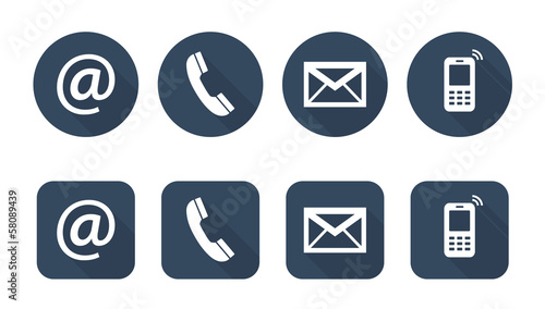 Contact Us - set of web flat icons, buttons, two variants