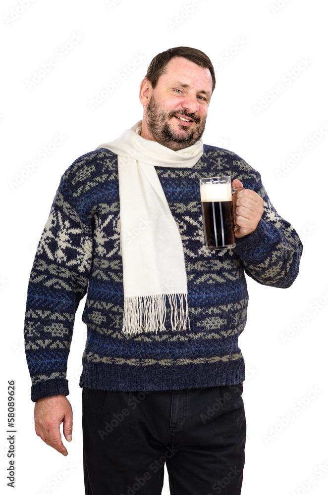 Fototapeta premium Bearded man stands with a stout pint