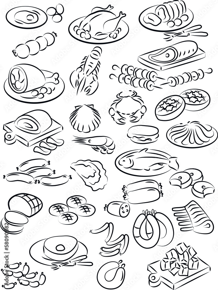 vector illustration of meat collection