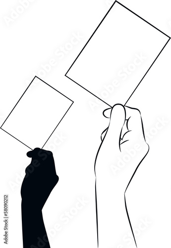 vector illustration of hand showing card in line art mode
