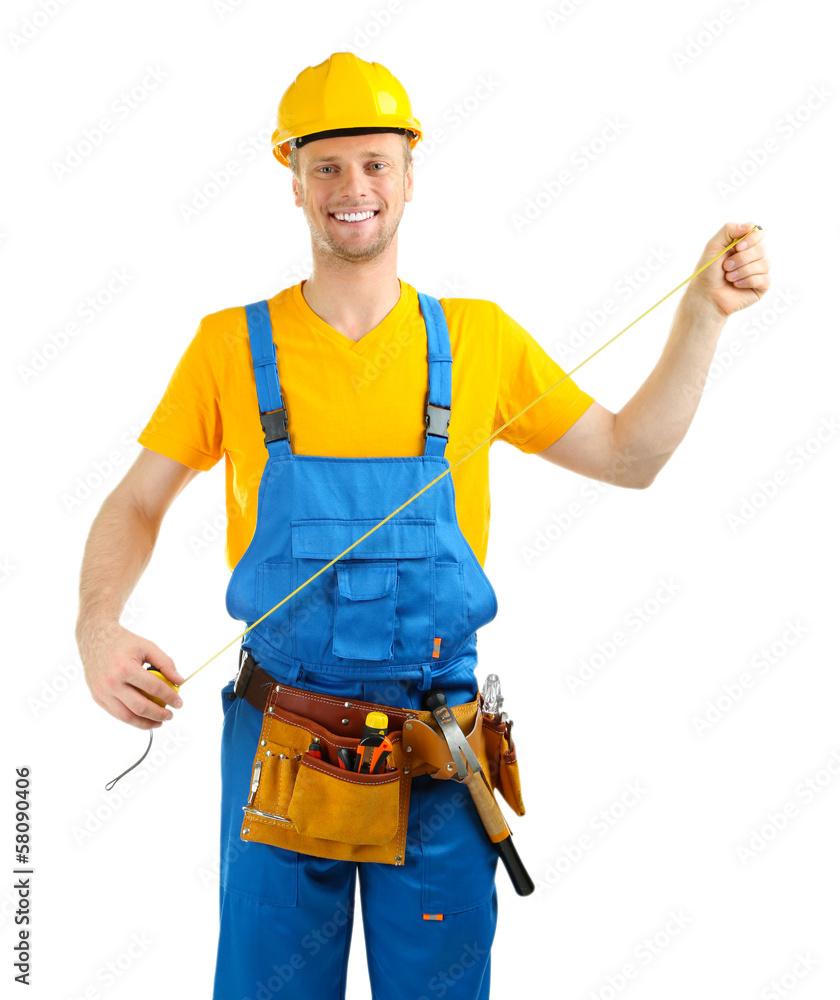 Portrait of young builder isolated on white Portrait of young builder isolated on white