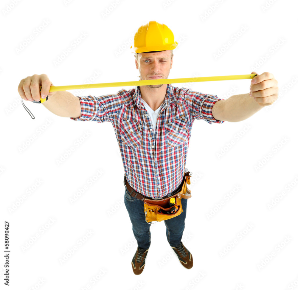 Portrait of young builder isolated on white Portrait of young builder isolated on white