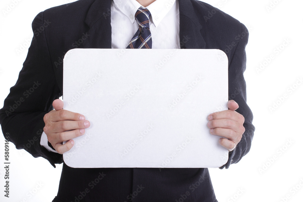 Businessman show white board for your add massage Businessman show white board for your add massage