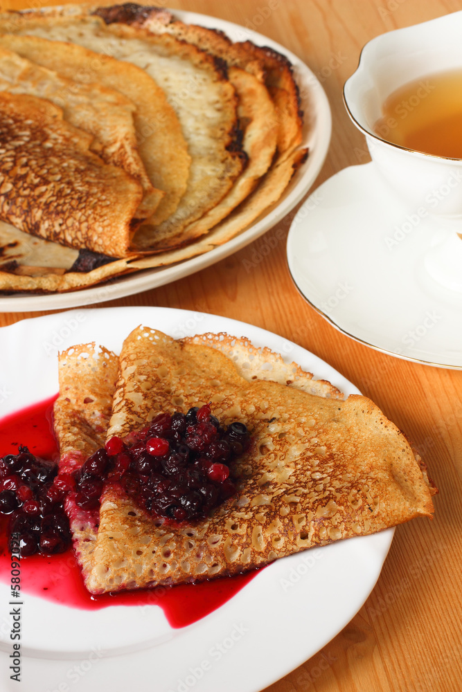 Russian pancakes with berries