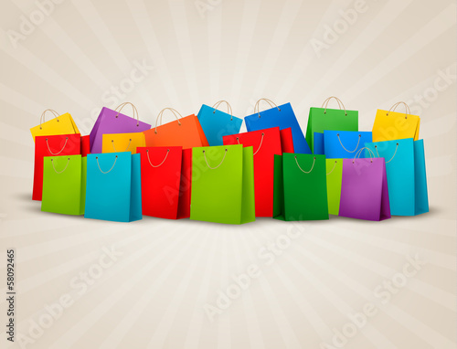 Background with colorful shopping bags. Discount concept. Vector