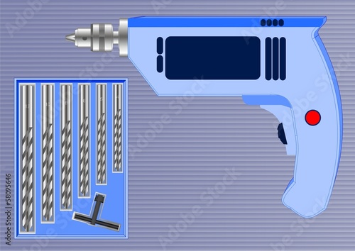 Drill with drill bits.