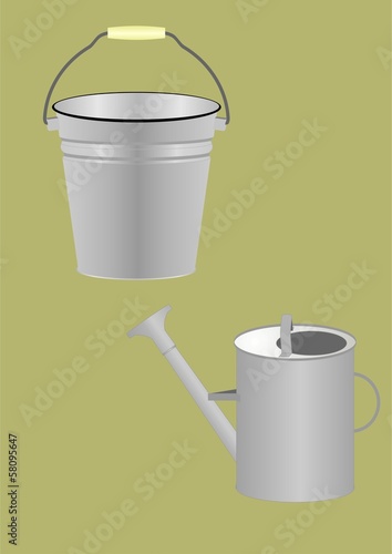 Bucket and watering can.