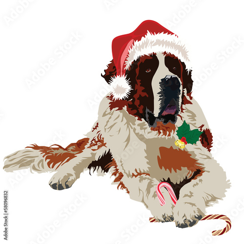 Dog in Santa Claus hat on white background