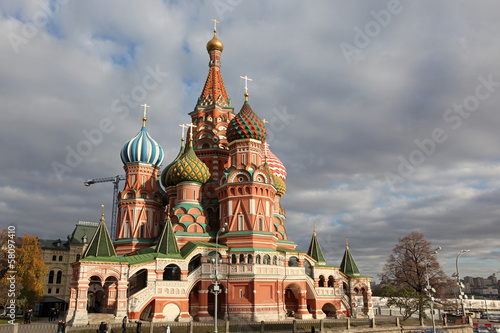 Photography Intercession Cathedral St. Basil's on Red square with cloud sky,