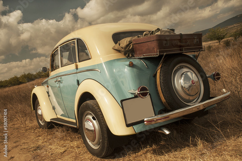 retro car on road