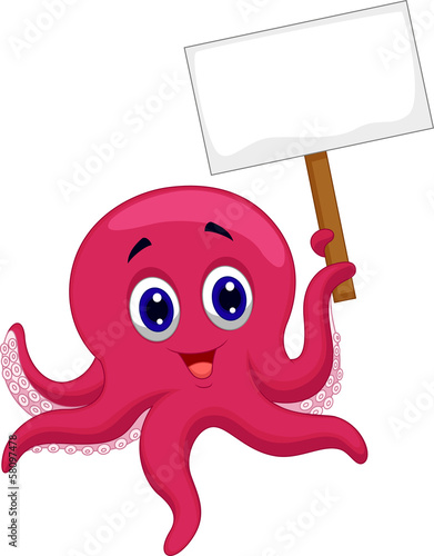 Octopus cartoon holding blank sign