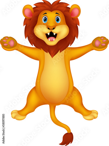 Fototapeta Naklejka Na Ścianę i Meble -  Happy lion cartoon jumping