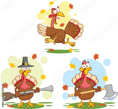 Turkey Birds Cartoon Mascot Characters 2. Collection Set