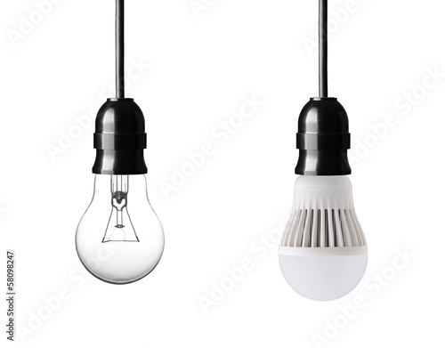 light bulb and LED bulb isolated on white
