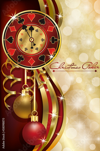 Christmas poker casino background, vector illustration
