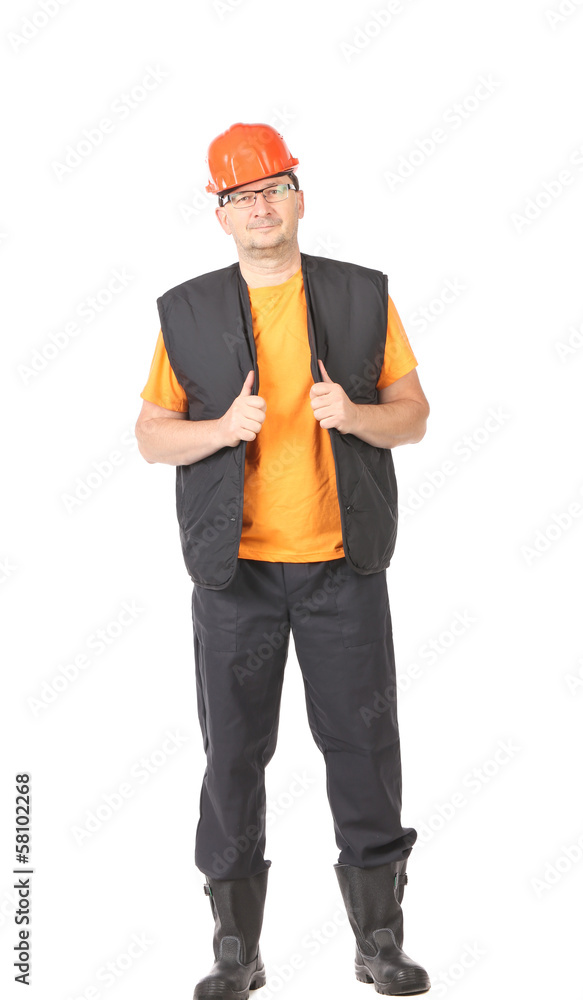 Man in workwear and hard hat Man in workwear and hard hat