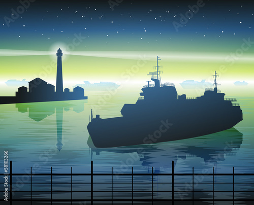 lighthouse and ship