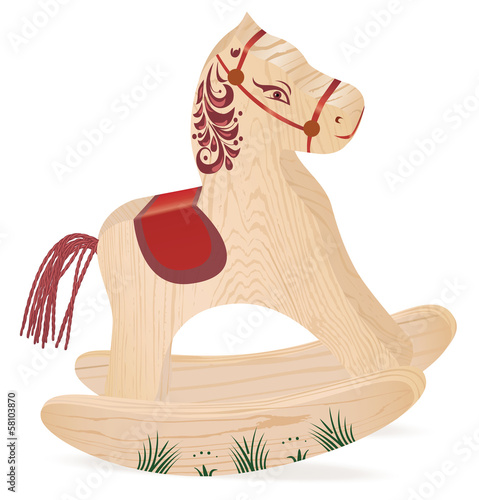 Wooden rocking horse on a white background. Vector illustration