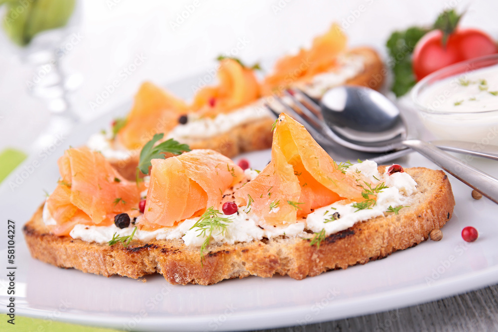 bruschetta, bread and salmon bruschetta, bread and salmon
