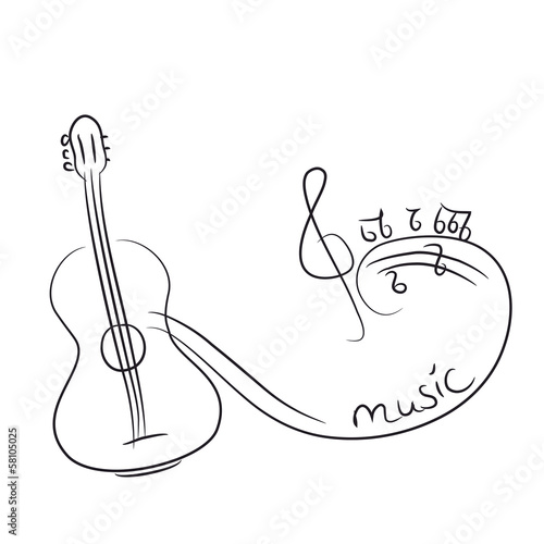 sketch of a guitar with notes