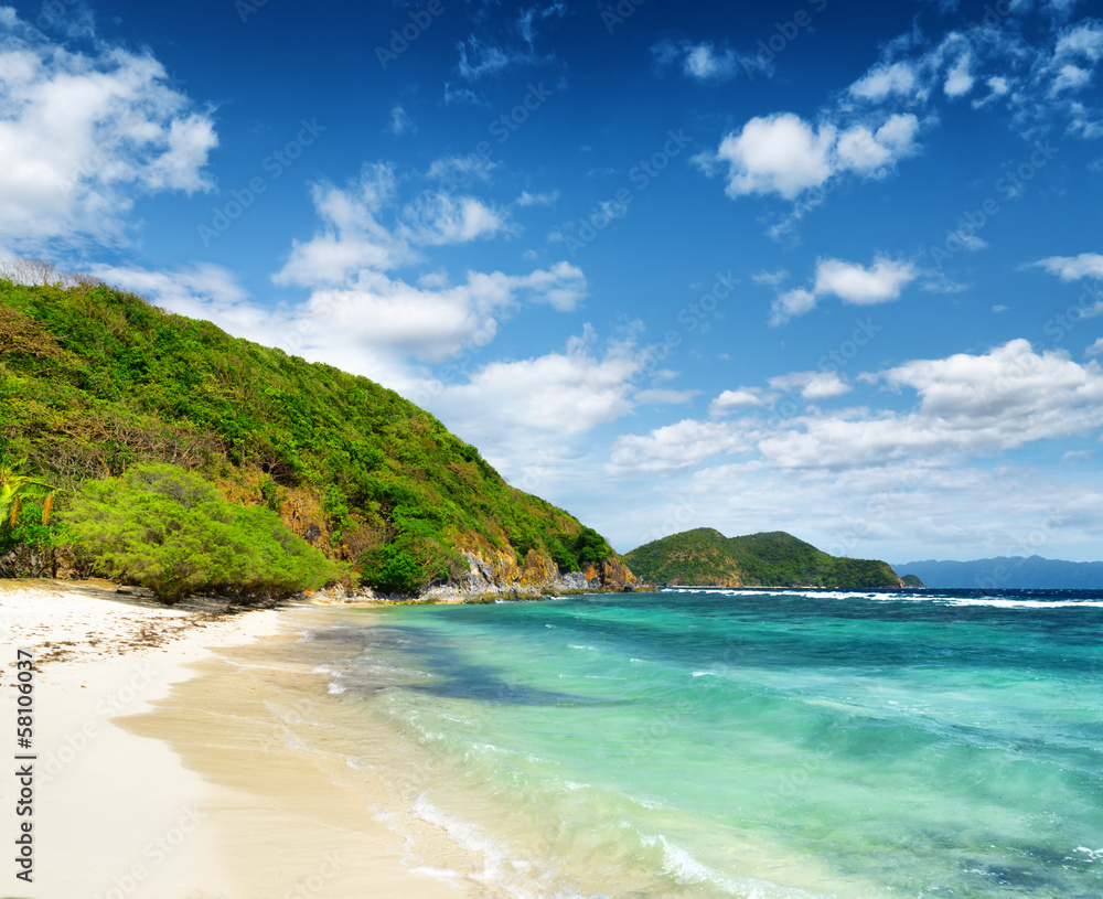 White sand beach. Malcapuya island, Philippines