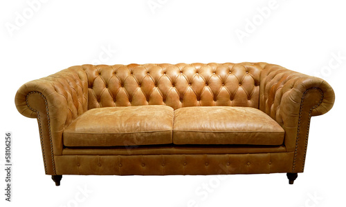 Fototapeta Naklejka Na Ścianę i Meble -  Brown luxurious sofa isolated on white background, front view.