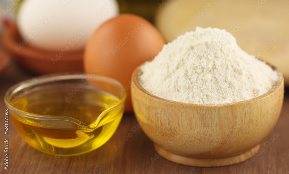 Flour with eggs and cooking oil