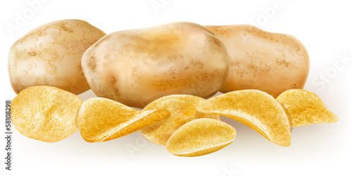 potato tubers and potato chips