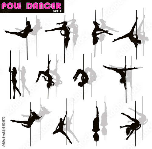 Pole dancer woman vector silhouettes set