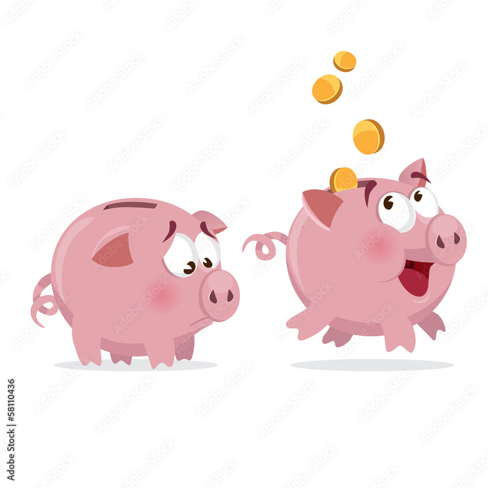 happy and sad Piggy bank with money and empty happy and sad Piggy bank with money and empty