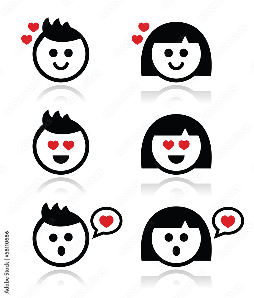 Fototapeta premium Man and woman in love icons set