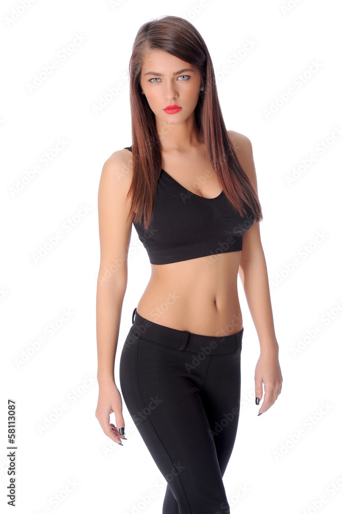 Woman with beauty long brown hair - posing at studio.. Woman with beauty long brown hair - posing at studio..