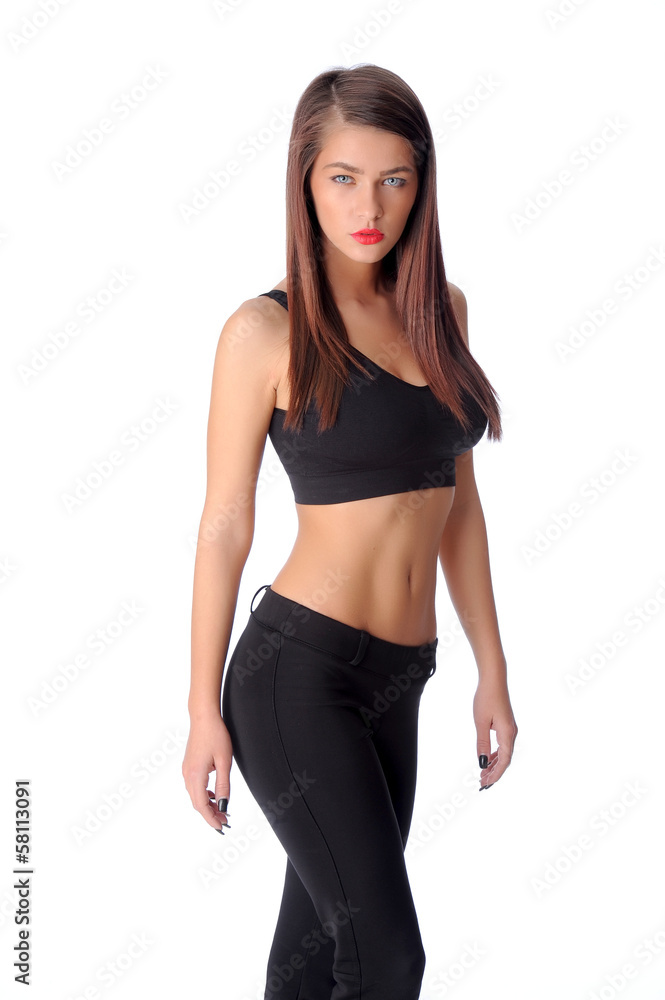 Woman with beauty long brown hair - posing at studio.. Woman with beauty long brown hair - posing at studio..