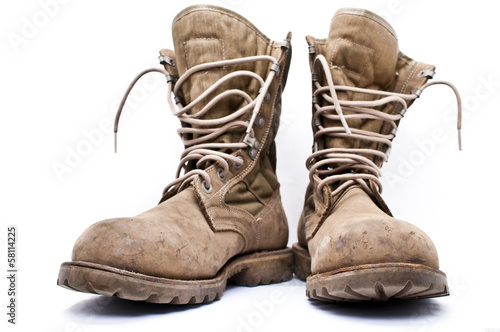 Army boots on white background