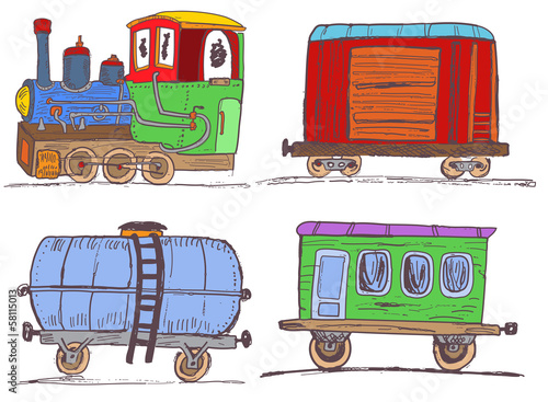 Colored vintage train with wagons